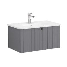 Vitra Root Groove 69375 Lavabo Dolabı, Tek Çekmeceli, 80 Cm, Mat Gri, Yuvarlak Lavabolu